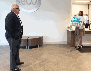 Mayor Hogeland is surprised at eCO CU Gardendale Branch